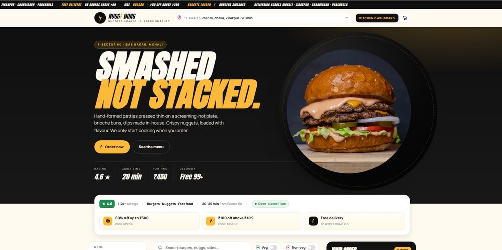 NuggBurg restaurant website with online ordering — built by designmywebsite.in