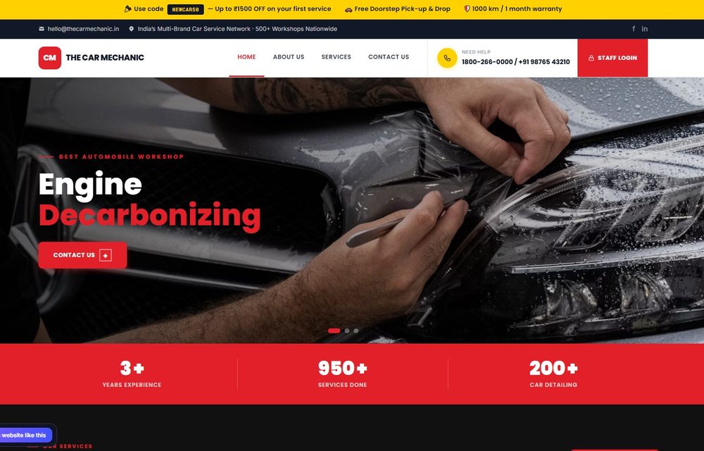 The Car Mechanic service booking website with workshop dashboard — built by designmywebsite.in
